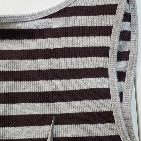 EDC by Esprit Top Women XL Gray Brown Sleeveless Lace Trim Stripe V Neck Y2K VTG - Picture 11 of 13